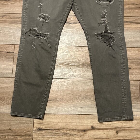 American Eagle AE Athletic Skinny Denim Jeans SZ 40x30 Olive Green Distressed - Picture 3 of 12